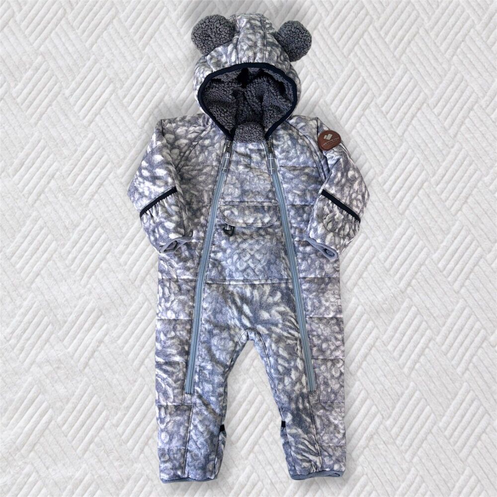Obermeyer Infant 6-12M Kleine Bunting Deerly Gray Bear Ear Hooded Snowsuit Warm